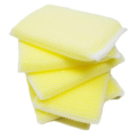 Yellow non-scratch cleaning pads. Compare to the Scotch Brite Dobie sponge.