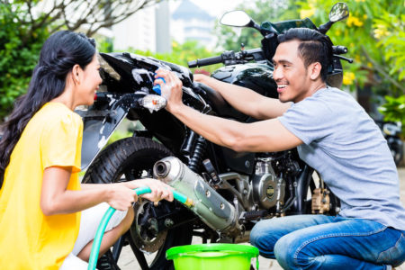 Washing your motorcycle with eraser sponges