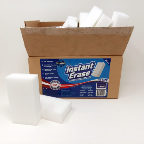 Instant Erase Extra Large Melamine Eraser Sponges (21pk) open box with sponges inside