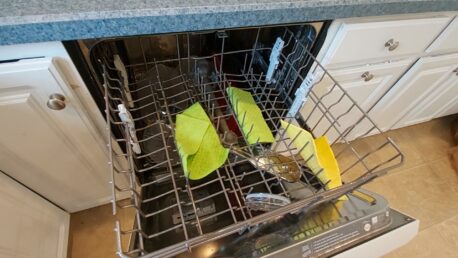 Clean Instant Erase Swedish Dishcloths in the upper rack of a dishwasher or in a washing machine. Reuse again and again saving you money.